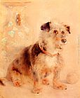 Terrier Seated Before A Canton Famille Rose Vase by William Huggins